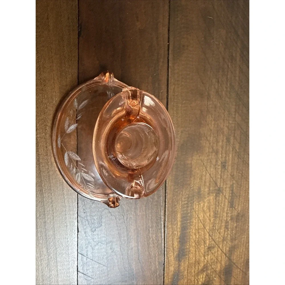 Vintage 1920s imperial glass double scroll rose pink candlestick cut floral...